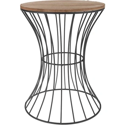 Image de Spetebo Table d&#039;appoint design en métal avec plateau bois décorative structure métallique courbée, Métal, Noir , 39.5 cm x 30