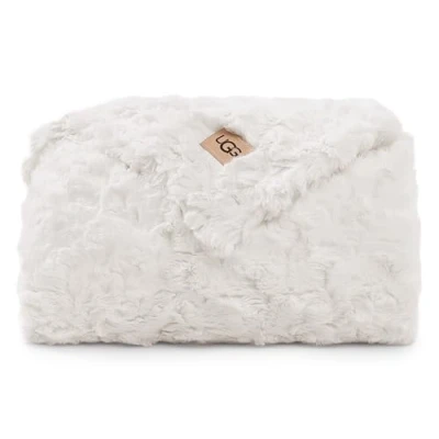 Image de UGG 10483 Adalee Couverture réversible en Fausse Fourrure Douce, Douillette, Moelleuse, de Style hôtelier, décoration d&#039;intérieur, Douce et Luxueuse pour canapé, 177,8 x 127,2 cm, Naturel