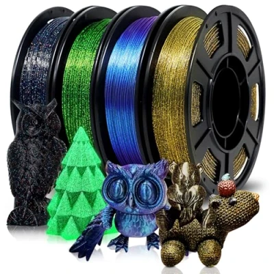 Image de Eono Lot de 4 jeux filaments PLA à paillettes 250 g 1,75 mm (± 0,03 mm) Filament pour imprimante 3D Effet scintillant similaire Galaxy Bobine 1 kg