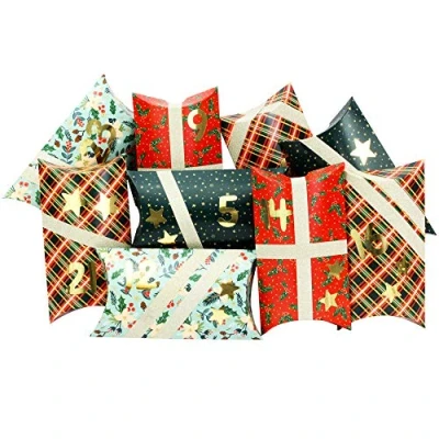 Image de Papierdrachen 24 boîtes Pillowbox du Calendrier de l&#039;Avent avec washi Tape et Autocollants Chiffres dorés à oreillers en Carton remplir concevoir.