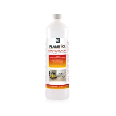 Image de FLAMBIOL Bioéthanol 96,6% Premium 1 x L pour Cheminée de Table, &amp; déco Jardin sans Fumée ni suie A Base maïs Betteraves