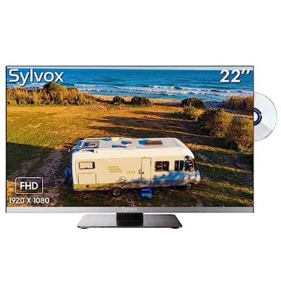 Image de SYLVOX TV 22 Pouces (56 cm), 12V Téléviseur HD 1080P Triple Tuner DVB C/T2/S2 Plage de fréquences 48,25 863,25 MHz Fonction Radio FM Lecteur DVD intégré, Télé pour Caravane, Camping Car