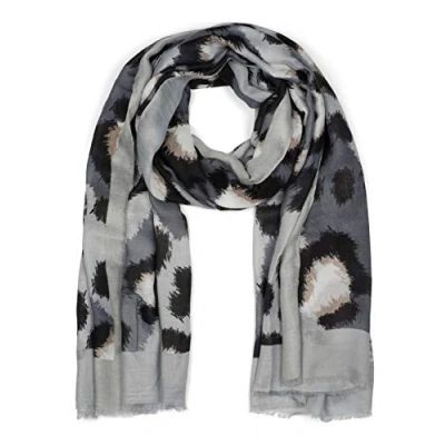 Image de styleBREAKER Ladies Scarf with Abstract oversize Leo Print and Short Fringes, Light Scarf, Stole 01016207 (Echarpe pour dames avec imprimé léo abstrait et franges courtes), couleur:Gris noir
