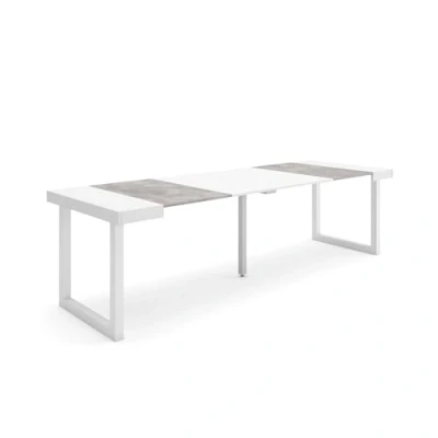 Image de Skraut Home Table Console Extensible Meuble 260 pour 12 Personnes Pieds Bois Massif Style Moderne Blanc et Ciment