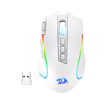 Image de Redragon M612 PRO Souris de jeu RVB 8000 DPI optique filaire/sans fil avec 9 boutons programmables et 6 modes rétroéclairés, BT 2,4 G sans fil, prise en charge logicielle, blanc