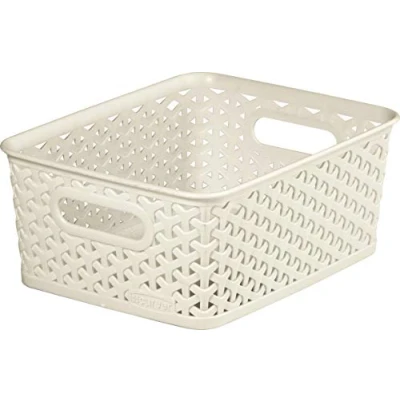 Image de CURVER Panier de Rangement My Style 4L Aspect Rotin Texturé Pour Chambre, Salon, Salle Bain, Buanderie 25,5x19,6x10,2 cm Ivoire 70% recyclé