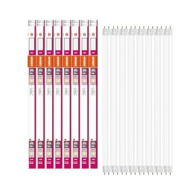 Image de OSRAM LED tube Substitube Pure avec base G13, longueur : 0.6 mètre, blanc chaud (2700K), 6.6W, remplacement pour les tubes fluorescents classiques de 18W, 8 pack