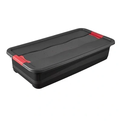 Image de keeeper Boîte de Transport avec Couvercle et Système Fermeture Coulissant, Extra Robuste, 79,5 x 39,5 17 cm, 33 l, Eckhart, Noir/Rouge, Graphite