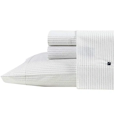 Image de Nautica Parure de lit en Percale Coton, Nette et fraîche, légère Respirante (Ligne bouée Grise, Simple)