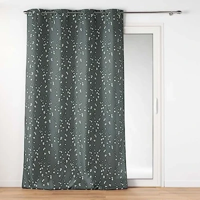 Image de douceur d&#039;intérieur, Rideau à Oeillets (140 x 260 cm) Sakura Anthracite, Polyester Imprimé Appliqué