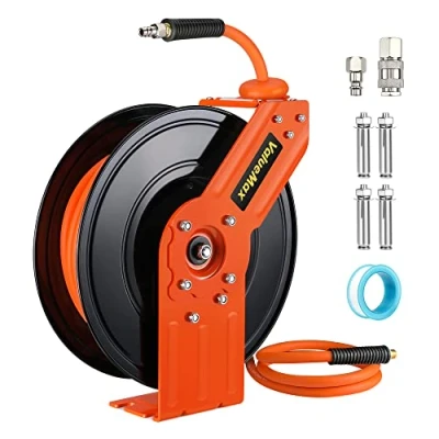 Image de ValueMax Enrouleur de Tuyau d&#039;Air Comprimé en Métal 15M max. 300PSI, Raccord Laiton 1/4&quot; BSPT, Dévidoir avec Rétractation Automatique, Verrouillage à Toute Longeur