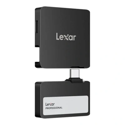 Image de Lexar Professional Go Portable SSD with HUB 2To, Ultra Compact, supporte Apple ProRes, jusqu&#039;à 1050MB/s en Lecture et 1000MB/s écriture, USB 3.2 Gen 2, IP65, pour iPhone 15/16 Pro, Noir