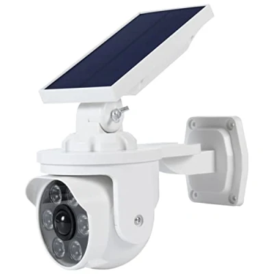 Image de Solaire Caméra de Surveillance Factice CCTV 2 en 1 Lampe Extérieur Étanche Applique Eclairage avec Detecteur Mouvement Lumière,White,5W