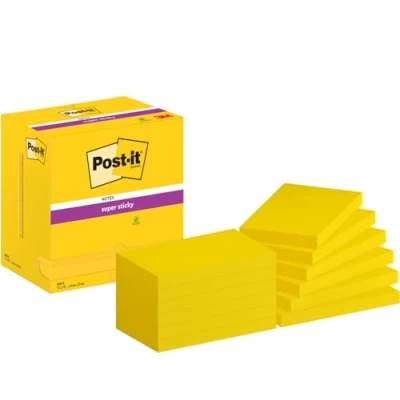 Image de Post it Super Sticky Notes, Couleurs Jaune Jonquille, Pack de 12 Blocs, 90 Feuilles par Bloc, 76 mm x 127 Notes Adhésives pour Prise Listes Tâches et Rappels