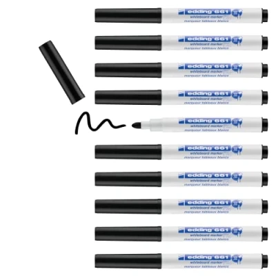 Image de edding 661 Marqueur pour tableaux blancs noir 10 stylos pointe ronde 1 2 mm feutre effaçable blanc