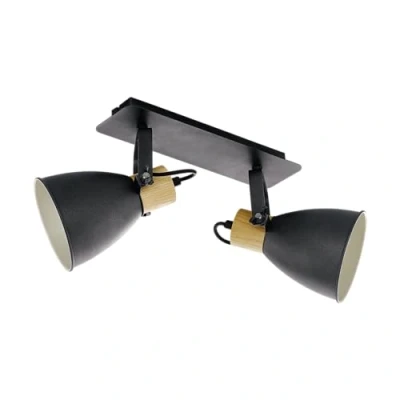 Image de Eglo Plafonnier Coswarth, luminaire vintage à deux lampes, spots de plafond style industriel en acier et bois, anthracite, crème blanc, naturel, avec douilles E27, certifié FSC