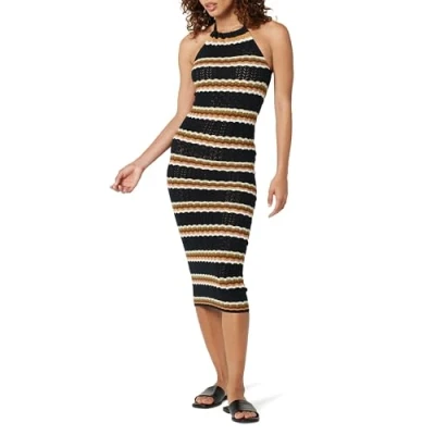 Image de The Drop Robe Midi Sans Manches en Crochet Jayla pour Femme, Rayures Noires Neutres, S