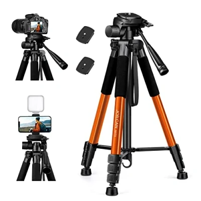 Image de JOILCAN Trepied Appareil Photo pour Canon/Nikon/Sony/DSLR Caméra, 165cm Aluminium Trépied Caméra avec Sac de Voyage &amp; Support Téléphone, Léger Smartphone, Charge Maximale 5,5kg, Orange