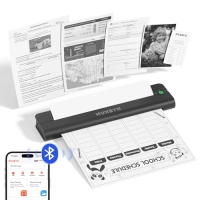 Image de MUNBYN ITP02 Imprimante Thermique A4, Bluetooth Portable sans Fil pour Le Voyage, Compatible avec Les Téléphones et Ordinateurs Portables Android iOS, Petite Imprimante, Noir