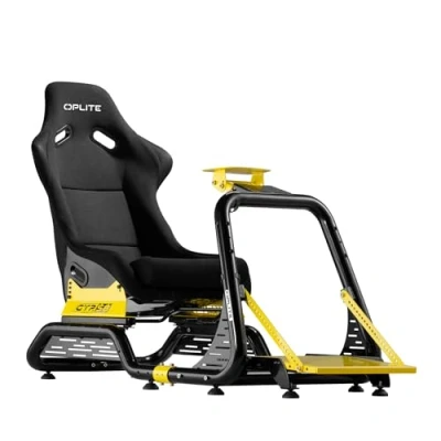 Image de OPLITE GTR S8 ELITE YELLOW Siège Baquet et Châssis pour Simulateur de Course Simracing, compatible avec les volants Thrustmaster, Logitech, Fanatec MOZA