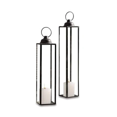 Image de Loberon Lot de 2 lanternes Radu Fer H/L/P env. 50/10/10 cm Noir Vieilli