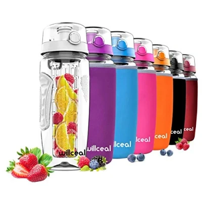 Image de willceal Bouteille d&#039;eau avec infuseur à Fruits 0,95 l Fabriquée en Tritan sans BPA, Couvercle Rabat, Anti Fuite Convient pour Le Sports et Camping (Blanc)