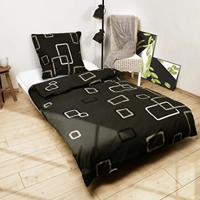 Image de Beautissu Noa Set de Parure Lit Renforcé 155x220 cm 1 Personne avec Une Housse Couette et Un Taie d’Oreiller 80x80 en 100% Coton Fermeture Éclair