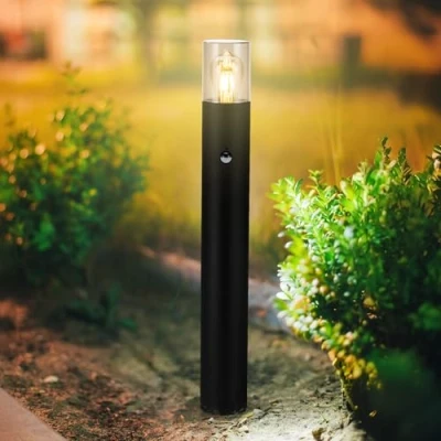 Image de Miratic Lampadaire Exterieur sur Pied Potelet Extérieur E27 Lampe IP54 Luminaire Noir Max. 15W (avec détecteur de mouvement)