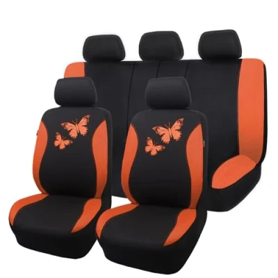 Image de Flying Banner Housse de siège Auto en Maille Respirante, Motif Papillon coloré, Compatible avec Les airbags (Ensemble Complet, Orange)