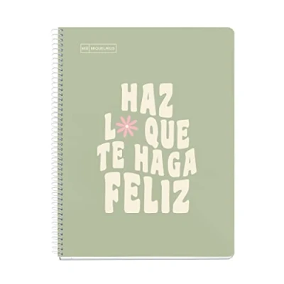 Image de Miquelrius Carnet Message, 1 Bande Couleur, A4, 80 Feuilles Pointillés, Papier 90 g, 4 Trous, Couverture Carton Rigide, Couleur Vert Sauge