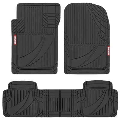 Image de Motor Trend FlexTough Tapis de Sol Voiture en Caoutchouc Noir avancé 3 pièces pour s&#039;adapter aux Voitures, camions, VUS, revêtements Automobiles Toutes Saisons avec poignées