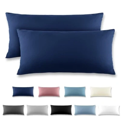 Image de REDKEY Taie Oreiller 40x80 Bleu Marine Lot de 2 Taies d&#039;Oreillers 40 x 80 Carré en Microfibre Brossée, Housse Coussin avec Fermeture Éclair