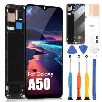 Image de OLED pour Samsung Galaxy A50 LCD Écran A505 SM A505F, A505G, A505W Tactile Assemblé avec Kit (Noir Cadre, Déverrouillage par Empreinte Digitale Pris en Charge)