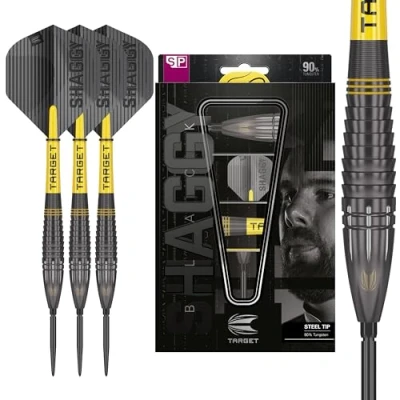 Image de Target Darts Scott Williams Noir Out 90% Tungsten Steel Tip 23g Jeu de fléchettes à Pointe en Acier, Swiss Point, Outil SP Inclus, Shaggy Player Edition