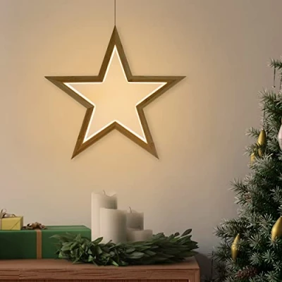 Image de ARTECSIS Etoile lumineuse en Bambou à suspendre 33x3x33 cm Suspension Etoile/Lampe décorative LED/Decoration de Noël Interieur Déco Noel