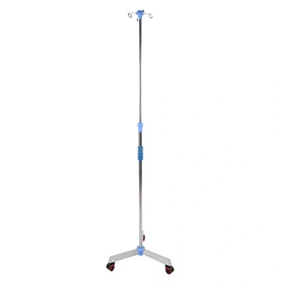 Image de Potences pour intraveineuse, support de sol portatif poteau IV, d&#039;infusion en acier inoxydable réglable hauteur avec 4 crochets et 3 roues