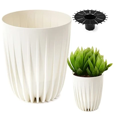 Image de Konzept 11 pot de fleurs haut 14 cm diamètre, grand pour extérieur, balcon, cache avec insert, blanc, palmier