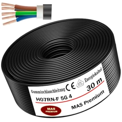 Image de MAS Premium Câble d&#039;alimentation en caoutchouc H07RN F 5G1,5, 2,5, 4, 6 ou 10 flexible avec conducteur de protection pour appareils lourds 5 100 m (H07RN 5G4 mm², 30 m)