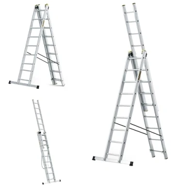 Image de DRBAEST ÉCHELLES SÉRIES Pro Échelle Multifonction 3x9 Échelons Antidérapante Alu 3 Plans Transformable Coulissante et Extensible Charge Max 150 kg
