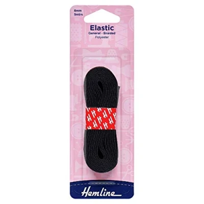 Image de Hemline Élastique tressé à Usage général 6 mm x 5 m Noir en Polyester Durable pour Couture, Maillots de Bain et Moulage, Solide résistant
