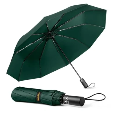 Image de TechRise Parapluie Pliable, Automatique Compact Coupe vent avec 10 Baleines, Ouverture et Fermeture Automatiques à un Seul Bouton, de Voyage Portable pour Hommes Femmes, Vert