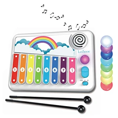 Image de Lexibook, Xylofun, Xylophone électronique éducatif pour Enfant, Jeu Musical, 8 Notes, Guidage Lumineux, 2 maillets Inclus, Blanc/Bleu, K340
