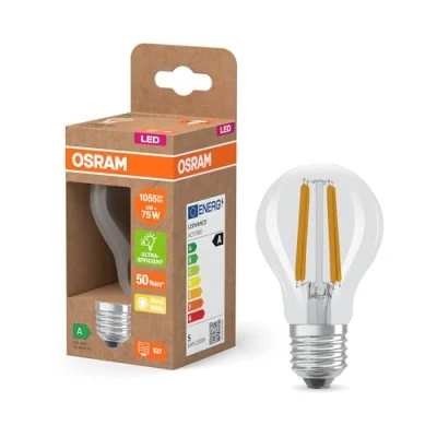 Image de OSRAM LED Superstar Classic A 75 en forme d&#039;ampouclassique, corps verre transparent, 5 W, 1055 lm,E27, 2700 K pour lumière blanc chaud, EEK A, diamètre 60 mm, lot de 6