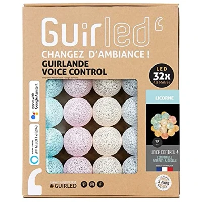 Image de GuirLED Guirlande lumineuse boules coton LED USB Commande Vocale Amazon Alexa &amp; Google Assistant Programmable à l&#039;infini Adaptateur secteur 2xUSB inclus 32 3.2m Licorne