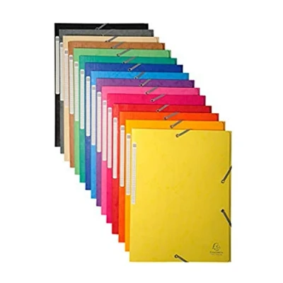 Image de Exacompta Réf. 17100H Carton de 50 chemises à élastiques pochettes 3 rabats Maxi capacity en carte lustrée dimensions 24 x 32 cm pour documents au format A4 12 couleurs assorties