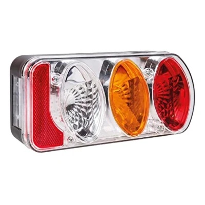 Image de Spotlight Feux arrière chromé 5 Fonctions Droite Lanterne onctions chromé/Clignotant, veilleuse, Stop, éclaireur de Plaque, feu recul Dimensions : 222x100x55mm Entraxe 150/155mm