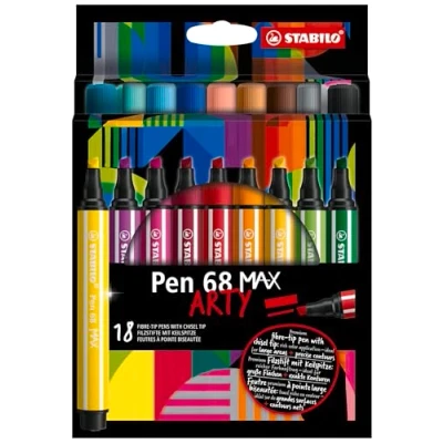 Image de Feutre dessin STABILO Pen 68 MAX Etui carton de 18 Feutres Coloriage Pointe Large, Gamme ARTY