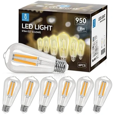 Image de Aigostar Ampoule LED Filament E27,Blanc Chaud 2700K,950LM,8W Equivalent à Incandescente 69W,Edison ST64,Non Dimmable, Lot de 6
