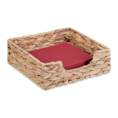 Image de Relaxdays Porte Serviette de Table, eichhornia, Serviettes 20x20 cm, Design tressé, Range Serviette, carré, Nature