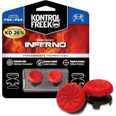 Image de KontrolFreek FPS Freek Inferno pour Manette PlayStation 4 (PS4) et 5 (PS5) Joysticks Performance 2 Taille Haute Concave Rouge